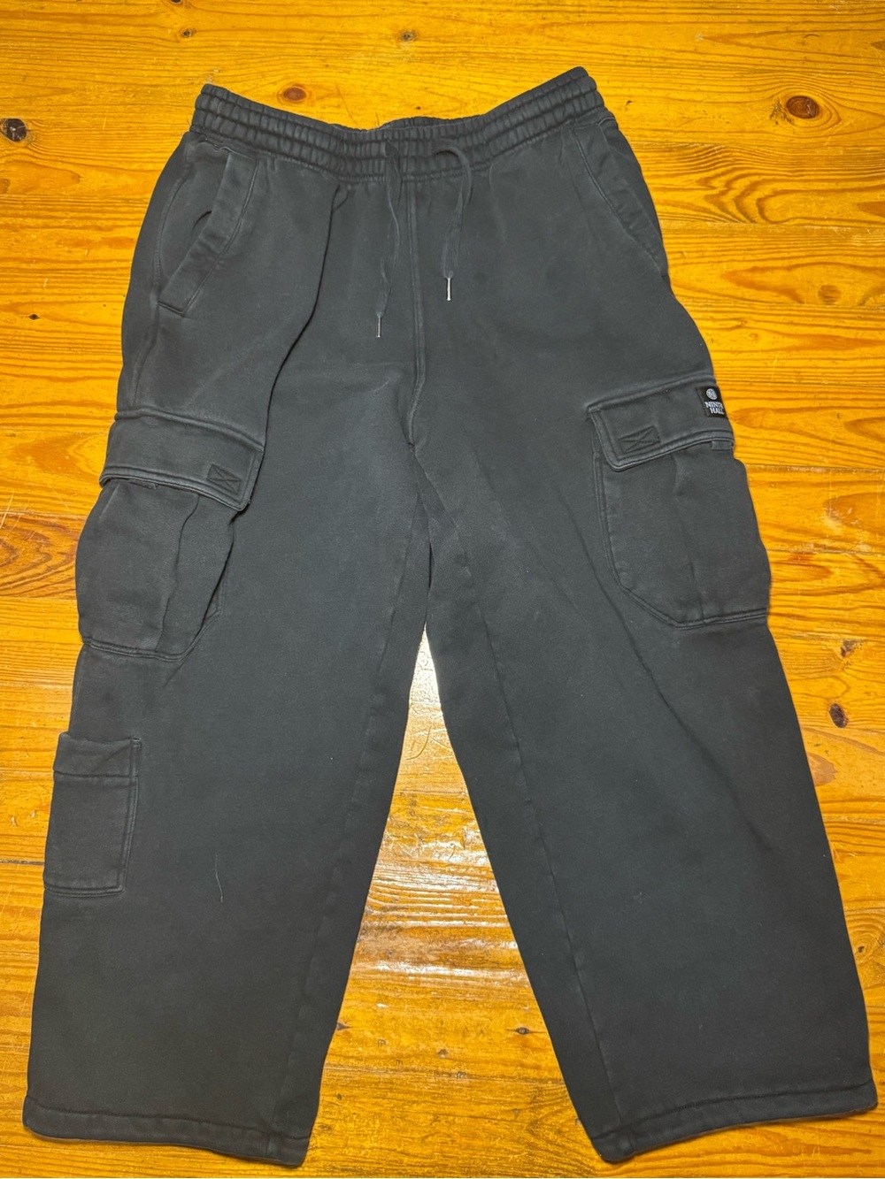 Y2K Ninth Hall Sweatpants L Black Baggy Cargo Wide Relaxed Distressed  Pants